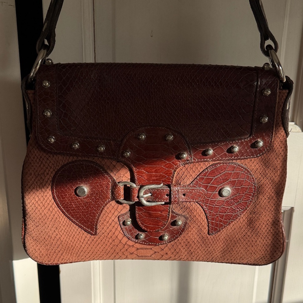Women's Brown Leather Buckle Shoulder Bag Pictro Alessandro leather bag